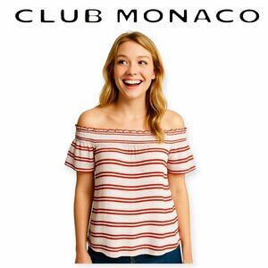 Club Monaco Torcasta Red Striped Off-Shoulder Top Size 00 NWT Summer Style
